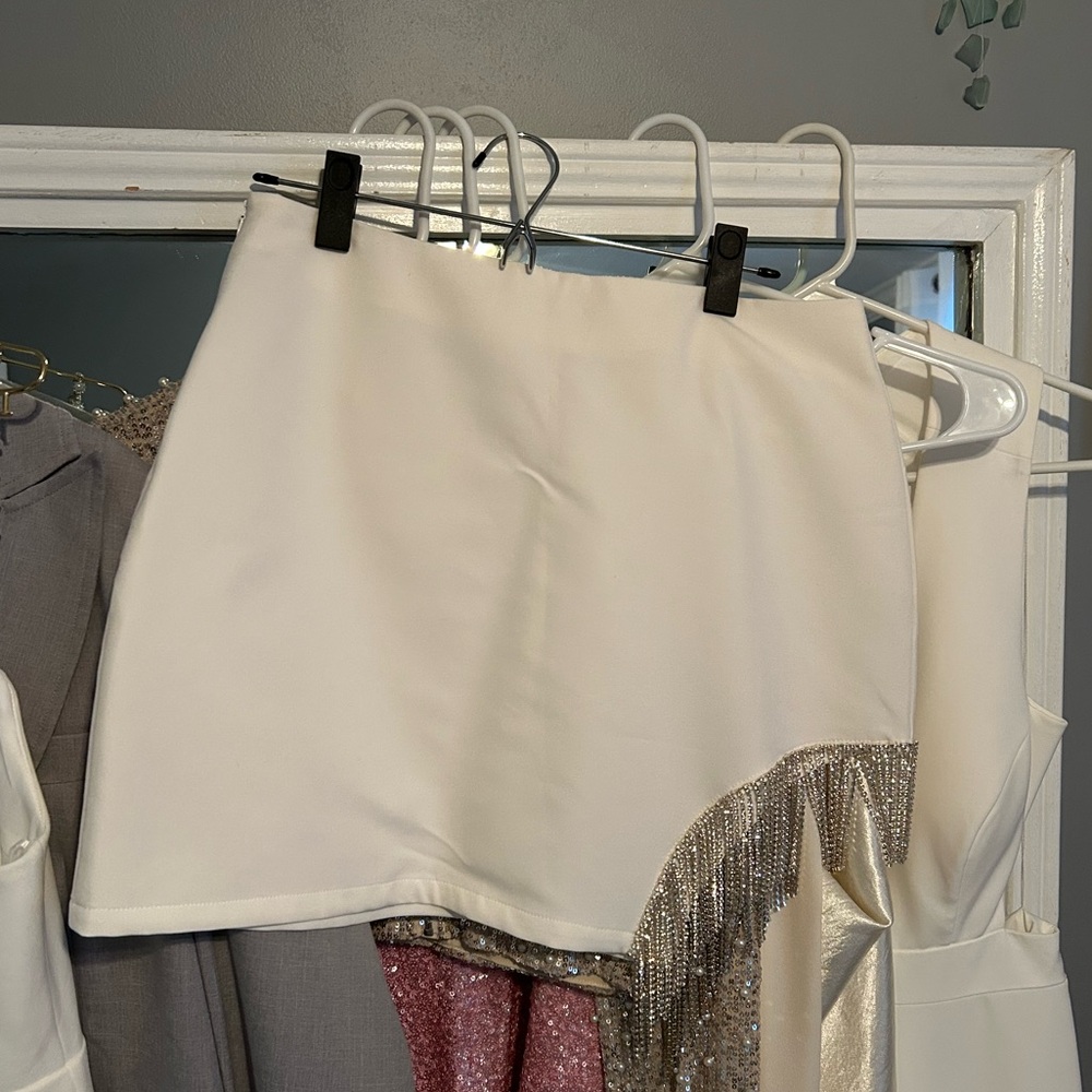 White Rhinestone Mini Skirt